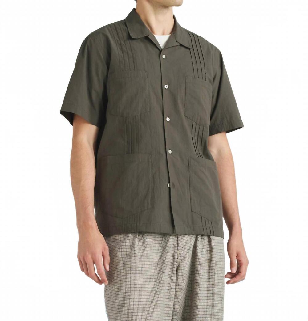 NEW UNIVERSAL WORKS dwight short sleeve overshirt in olive